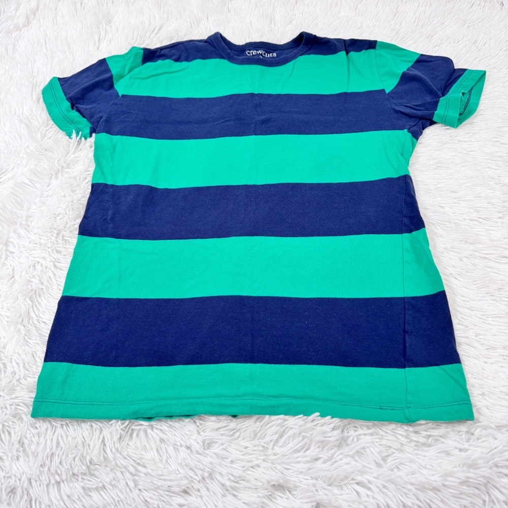Crewcuts Kids Vibrant Green and Navy Striped Tee XL(12-14)